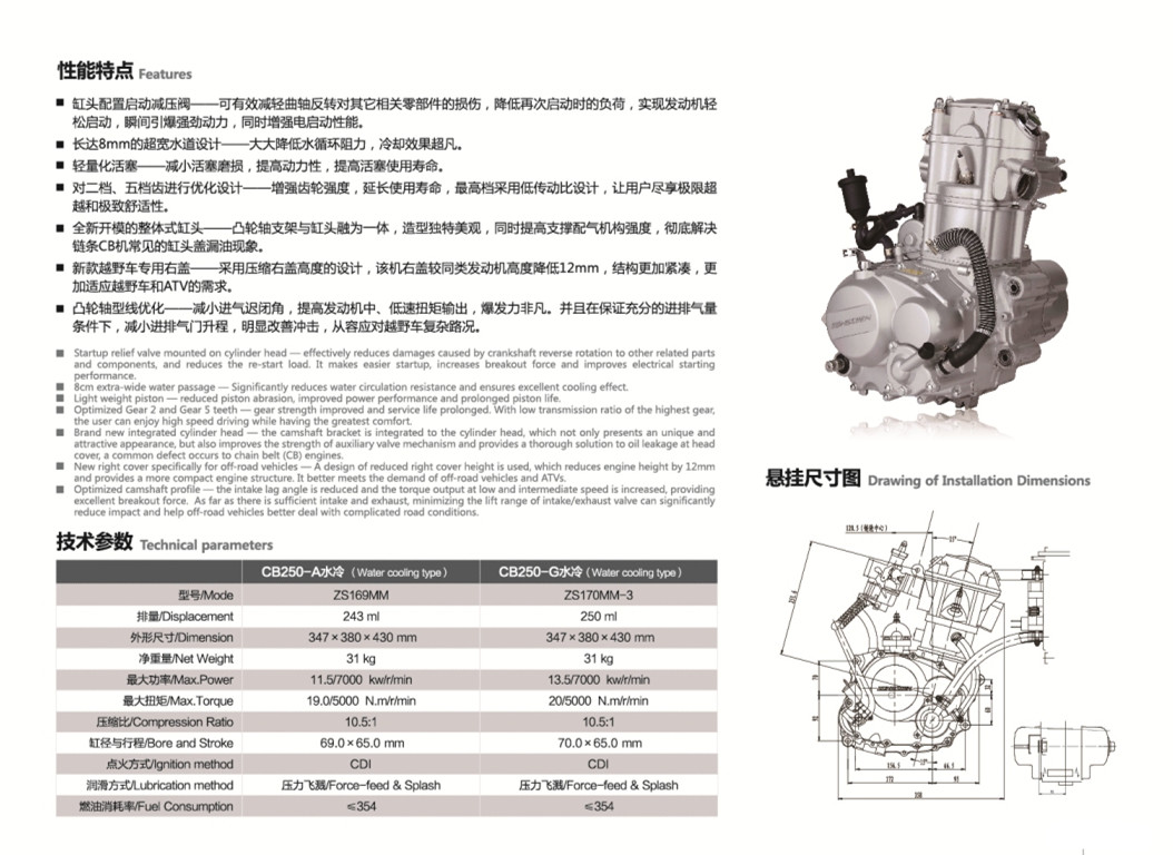 Motorcycle Engine CB250 water cool